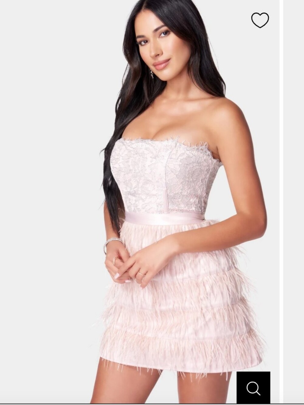 Bebe Lace and Feather Mini Dress Strapless Pink Silver Rose Size 2